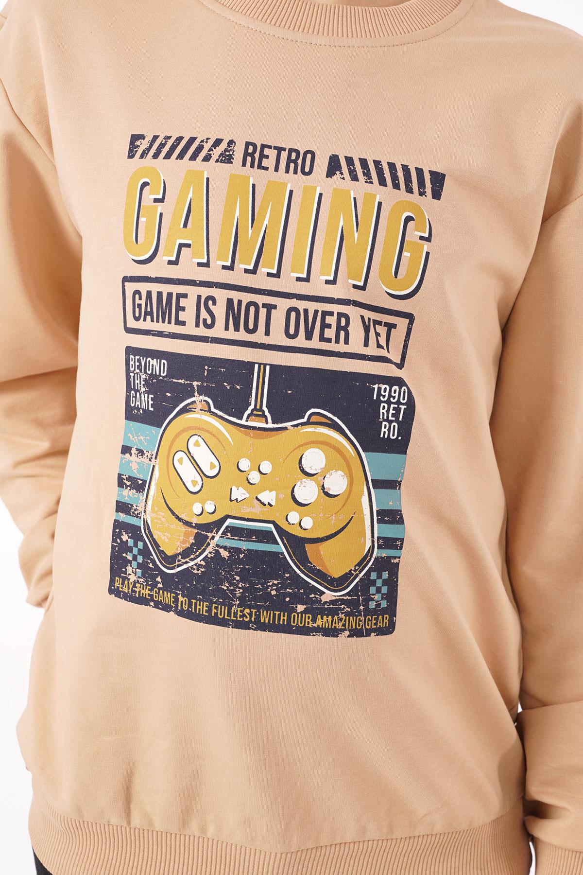 Gaming Baskılı Camel Renk Erkek Çocuk Sweatshirt