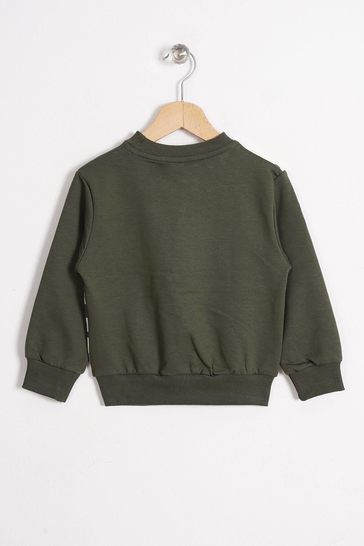 Hayvan Figürlü Haki Renk Erkek Çocuk Sweatshirt