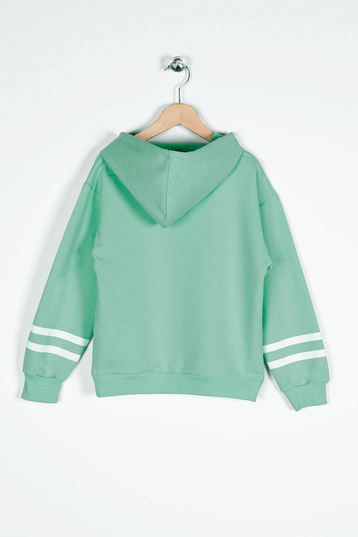 Kapüşonlu Uzun Kol Çağla Yeşil Renk Kız Çocuk Sweatshirt