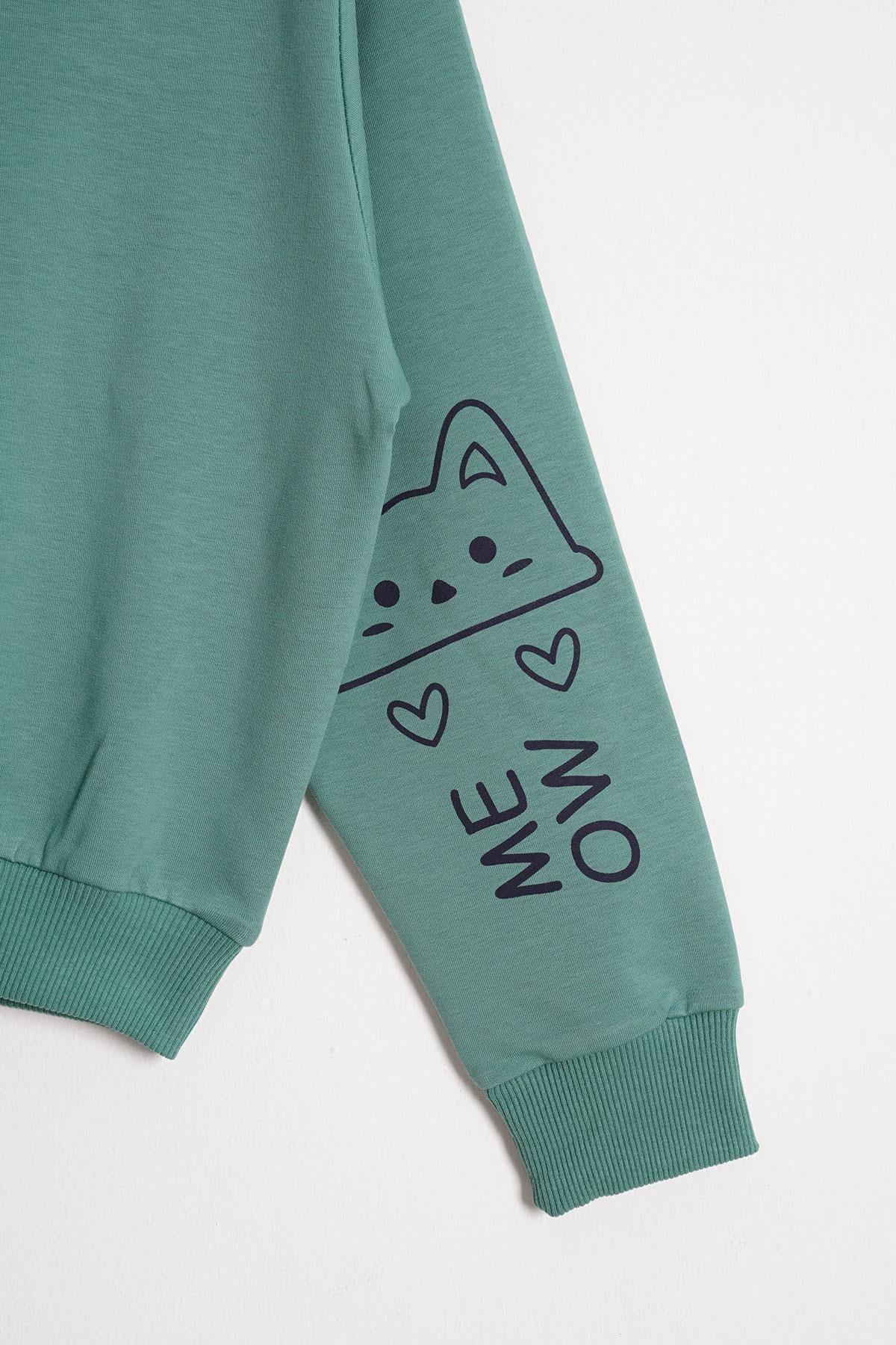 Kapüşonlu Uzun Kol Çağla Yeşil Renk Kız Çocuk Sweatshirt