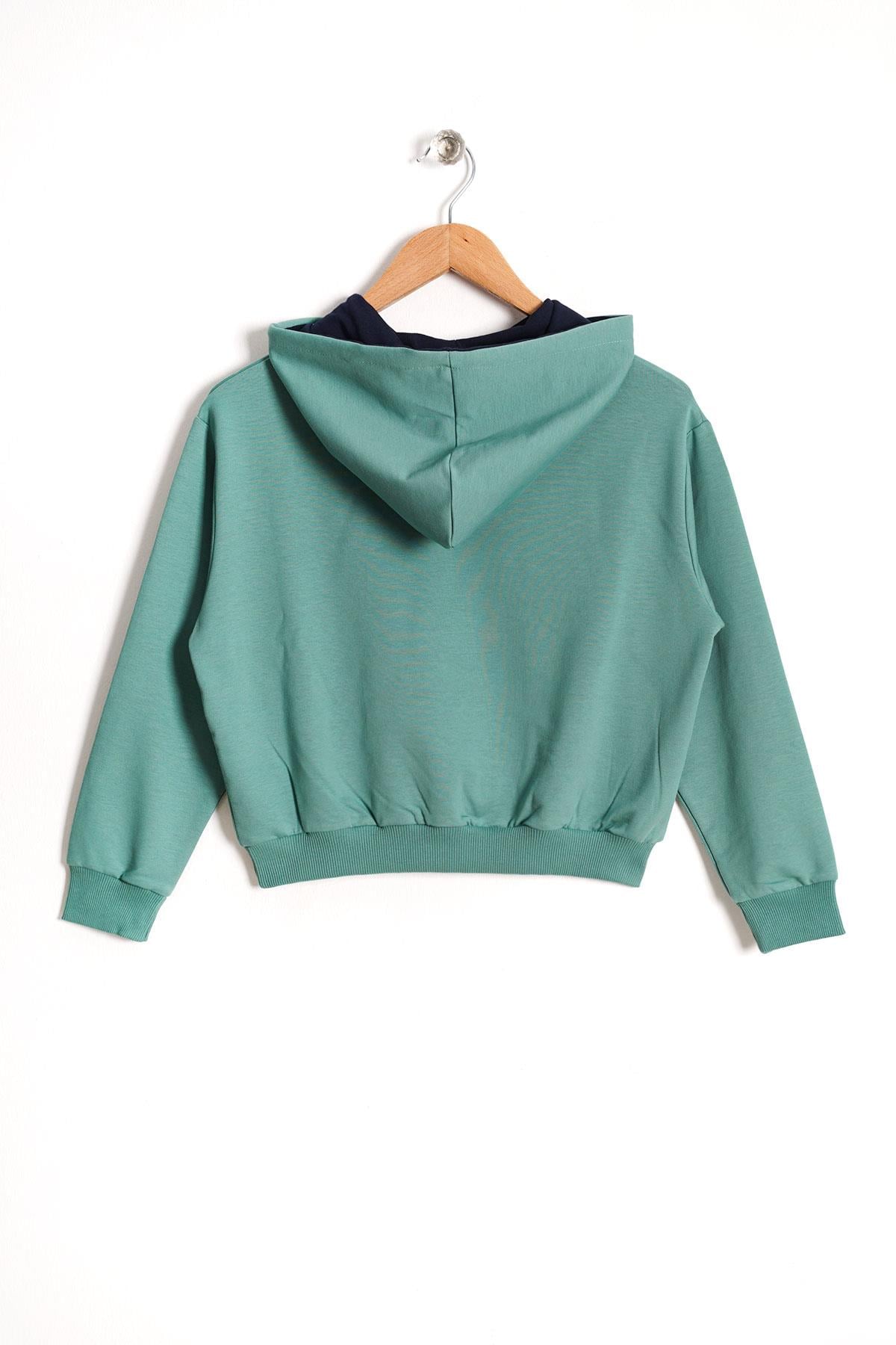 Kapüşonlu Uzun Kol Çağla Yeşil Renk Kız Çocuk Sweatshirt