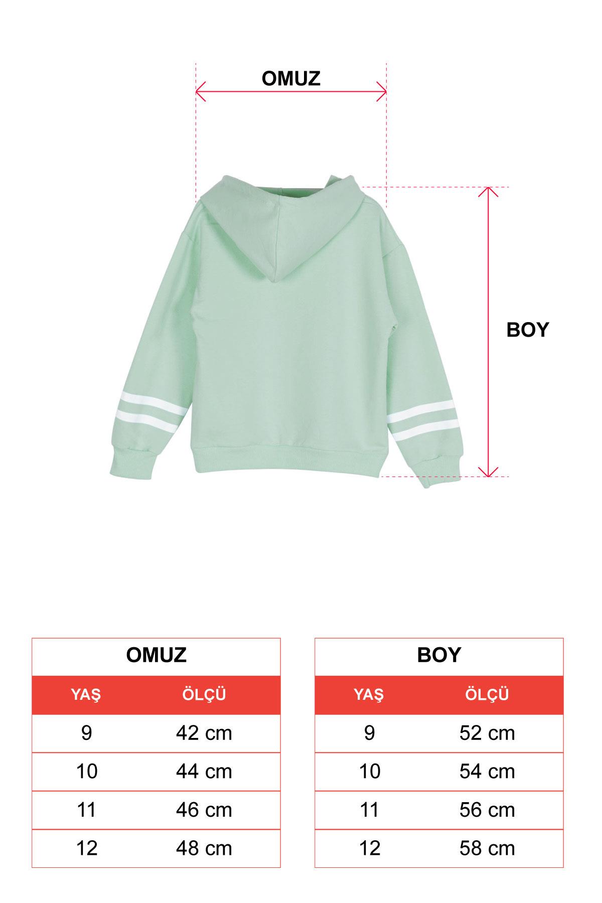 Kapüşonlu Uzun Kol Çağla Yeşil Renk Kız Çocuk Sweatshirt