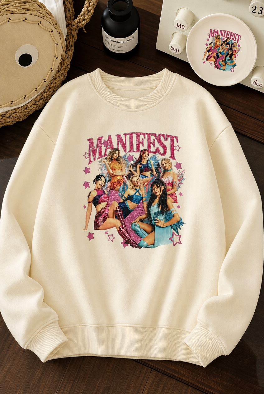 Kız Çocuk Manifest Baskılı Ekru1 Yumuşak Dokulu Sweetshirt