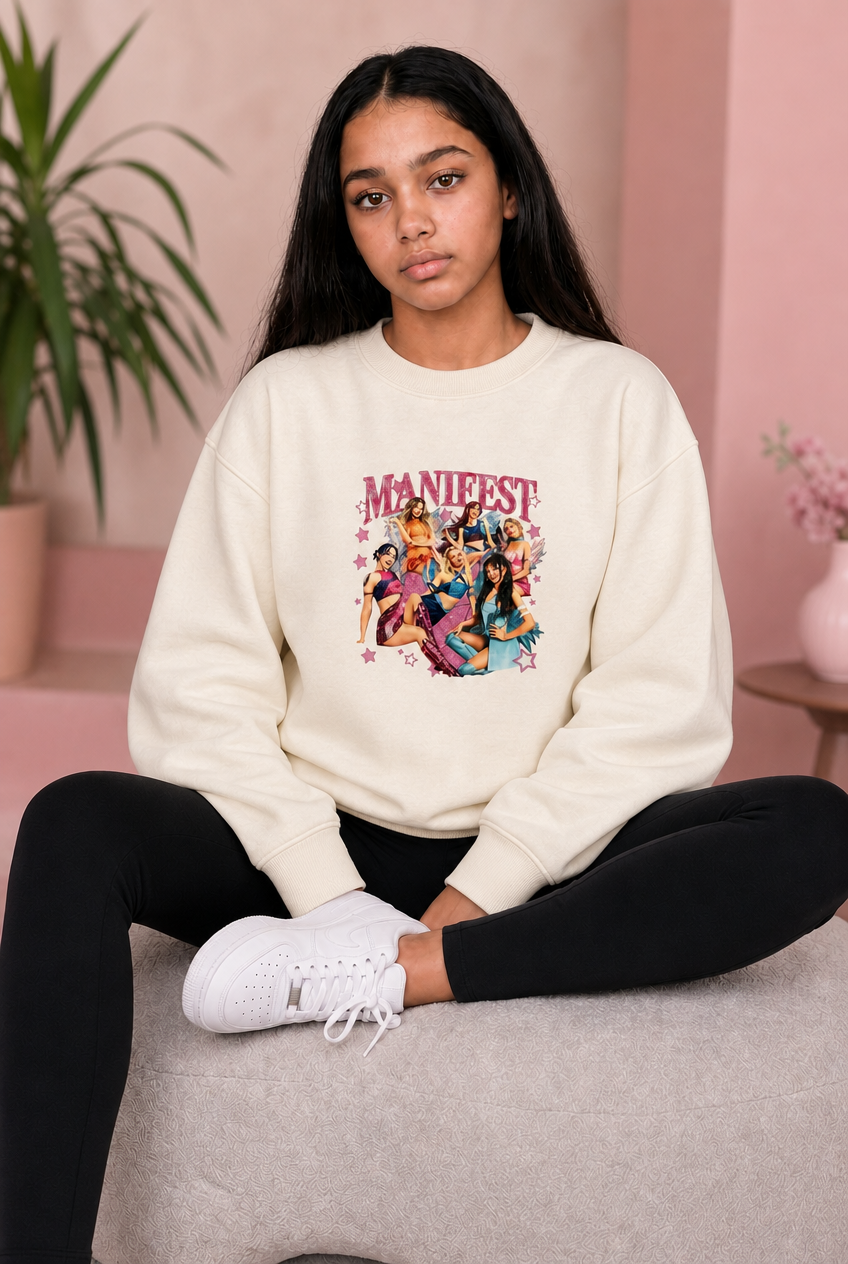 Kız Çocuk Manifest Baskılı Ekru1 Yumuşak Dokulu Sweetshirt