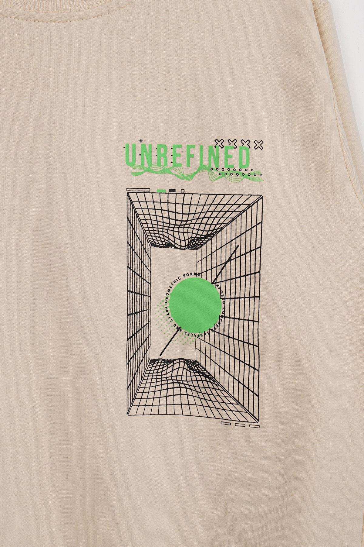 Ön Arka Dijital Baskı Detaylı Taş Renk Erkek Çocuk Sweatshirt
