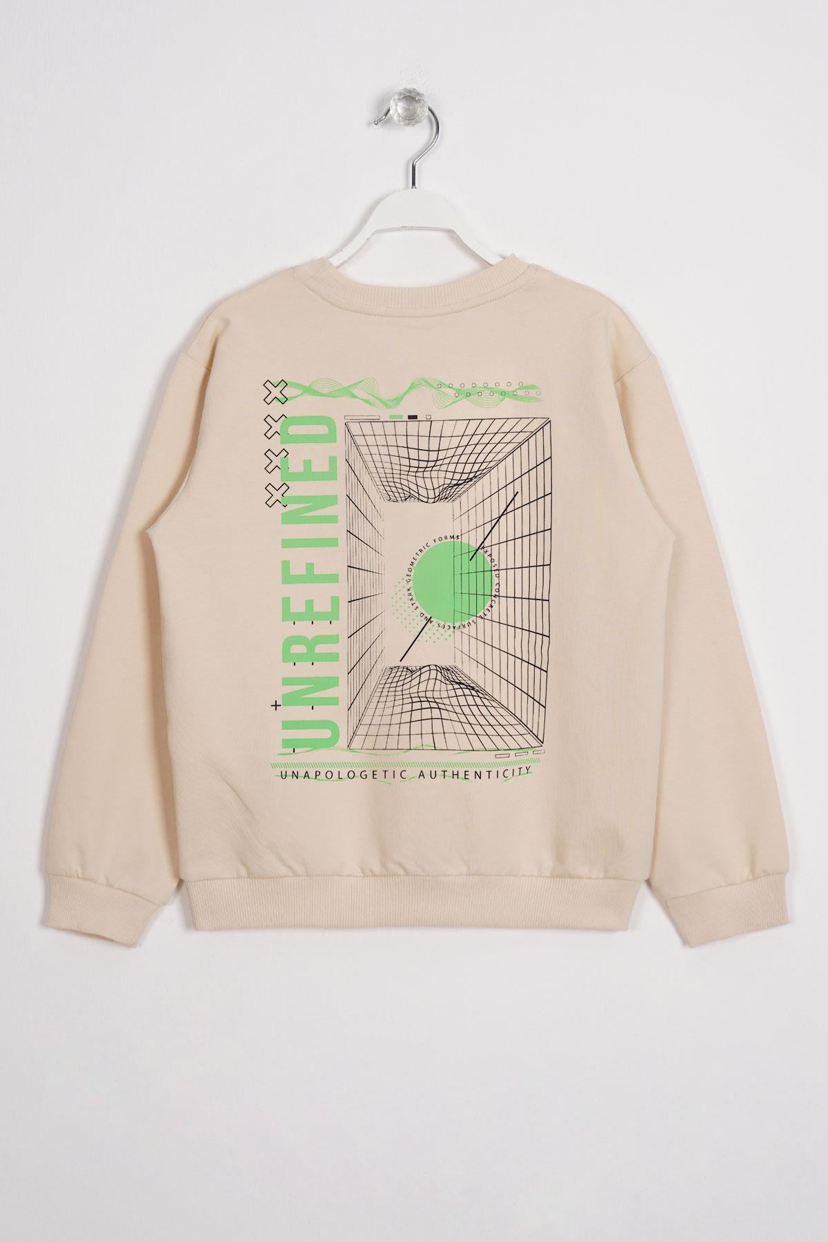 Ön Arka Dijital Baskı Detaylı Taş Renk Erkek Çocuk Sweatshirt
