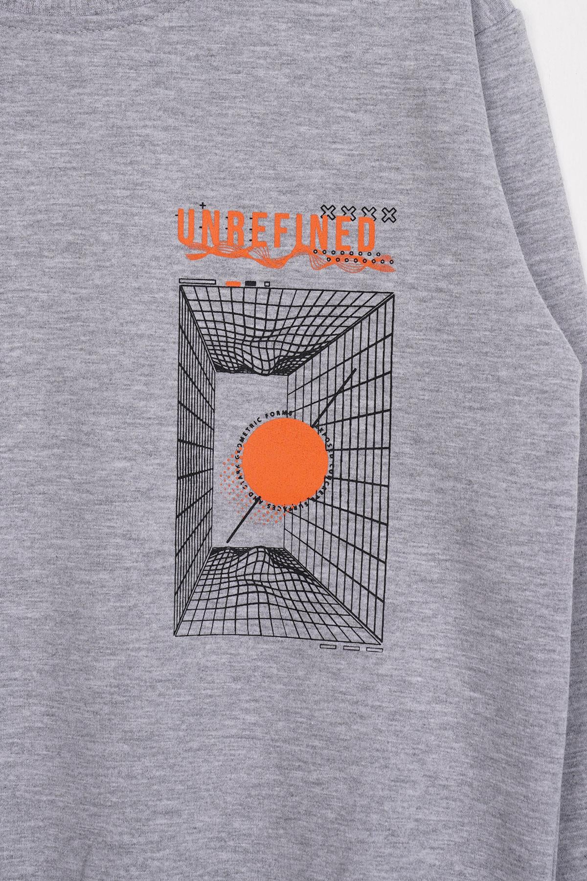 Ön Arka Dijital Baskı Detaylı Gri Melanj Renk Erkek Çocuk Sweatshirt