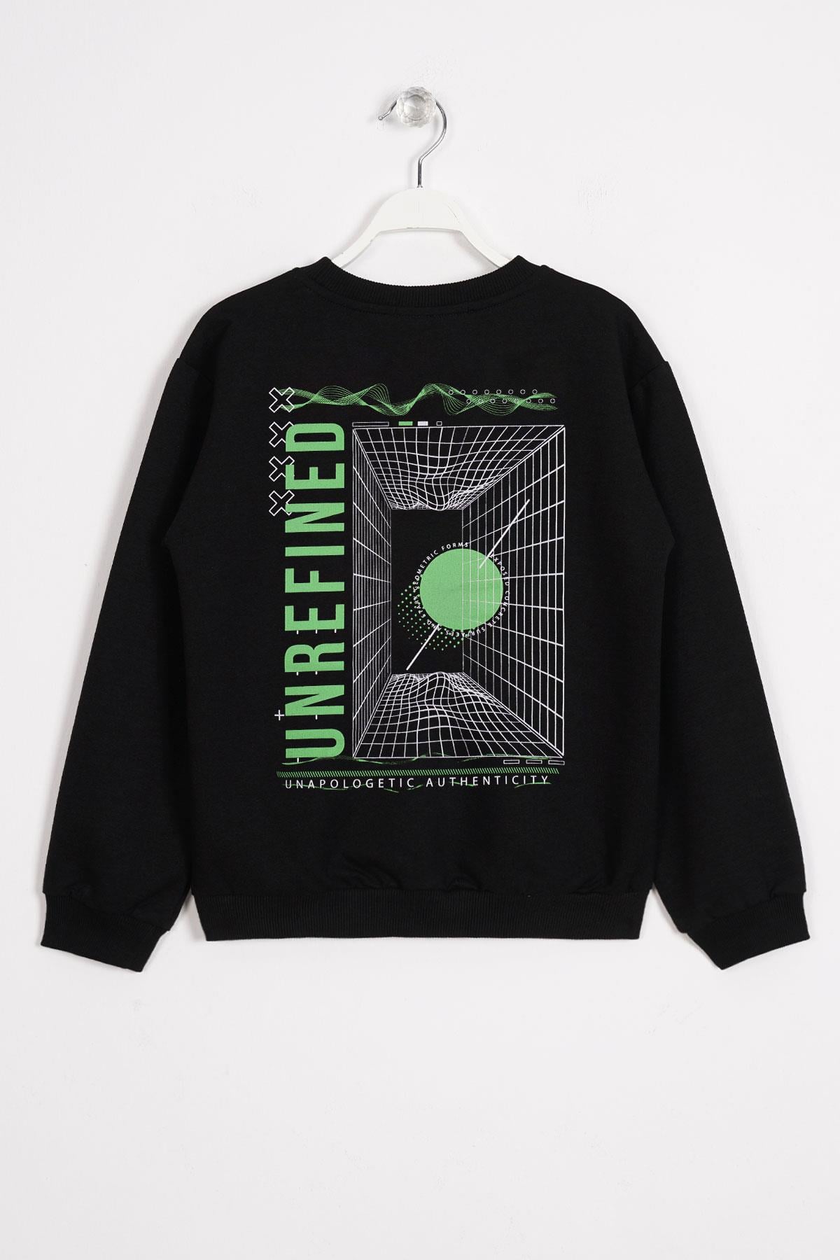 Ön Arka Dijital Baskı Detaylı Siyah Renk Erkek Çocuk Sweatshirt