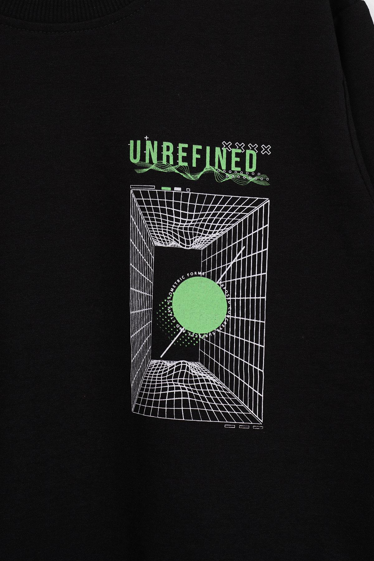 Ön Arka Dijital Baskı Detaylı Siyah Renk Erkek Çocuk Sweatshirt