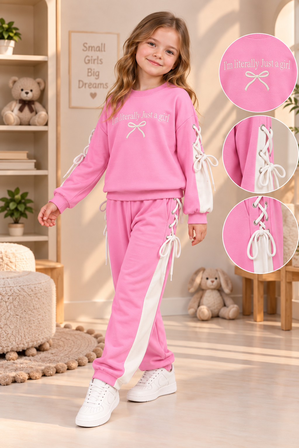 Kız Çocuk Pembe Eşofman Takımı Oysho Kumaş Kaliteli Sweatshirt Pantolon İpli Bağcıklı Spor Günlük Takım