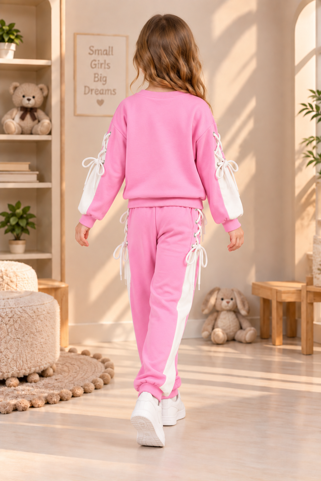 Kız Çocuk Pembe Eşofman Takımı Oysho Kumaş Kaliteli Sweatshirt Pantolon İpli Bağcıklı Spor Günlük Takım