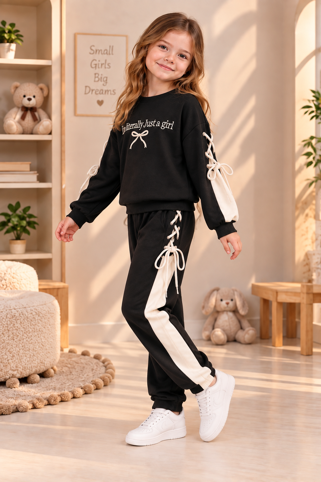 Kız Çocuk Siyah Eşofman Takımı Oysho Kumaş Kaliteli Sweatshirt Pantolon İpli Bağcıklı Spor Günlük Takım