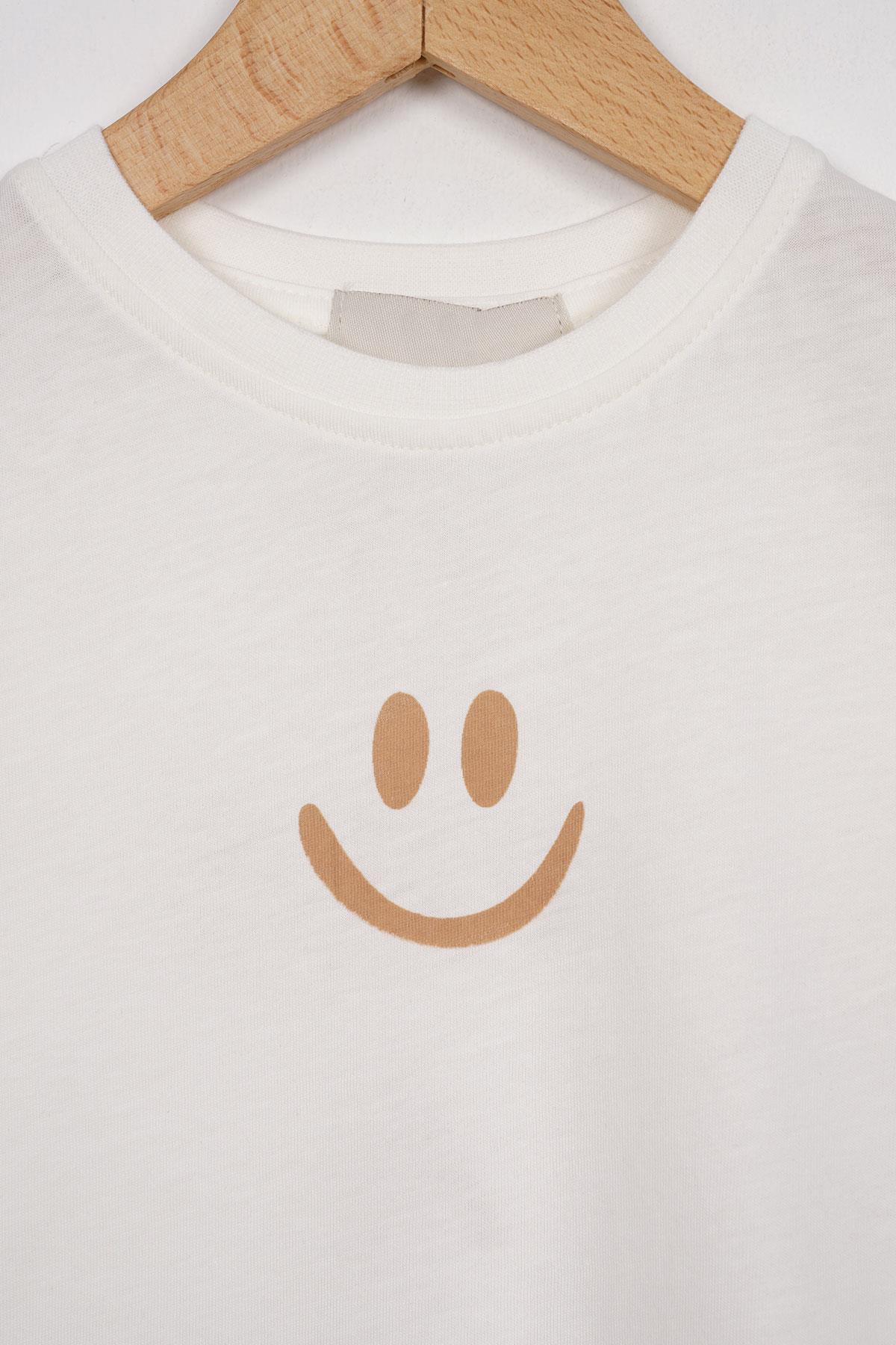 Smile Baskılı Arkası Yazı Baskılı  Ekru Renk Erkek Çocuk Kaprili Takım