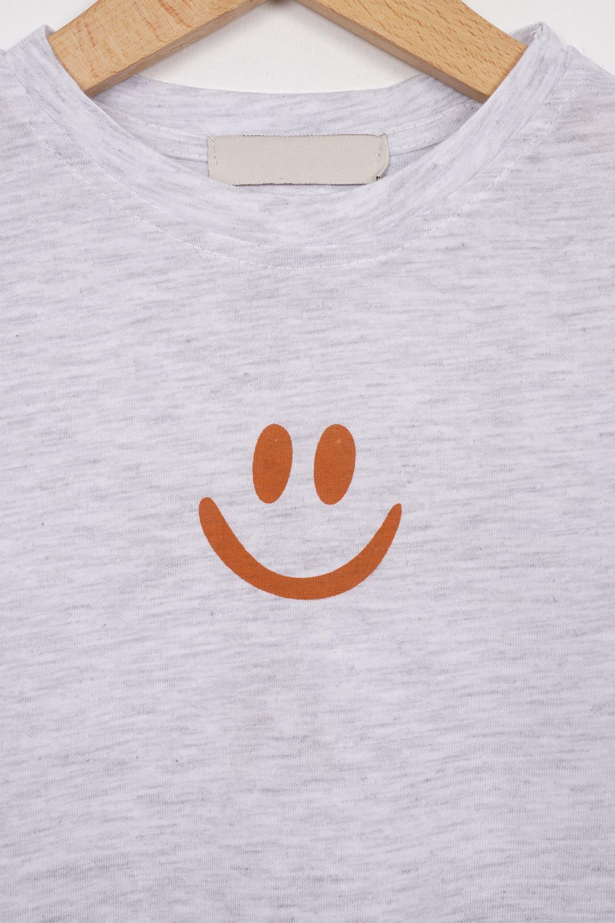 Smile Baskılı Arkası Yazı Baskılı  Karmelanj Renk Erkek Çocuk Kaprili Takım