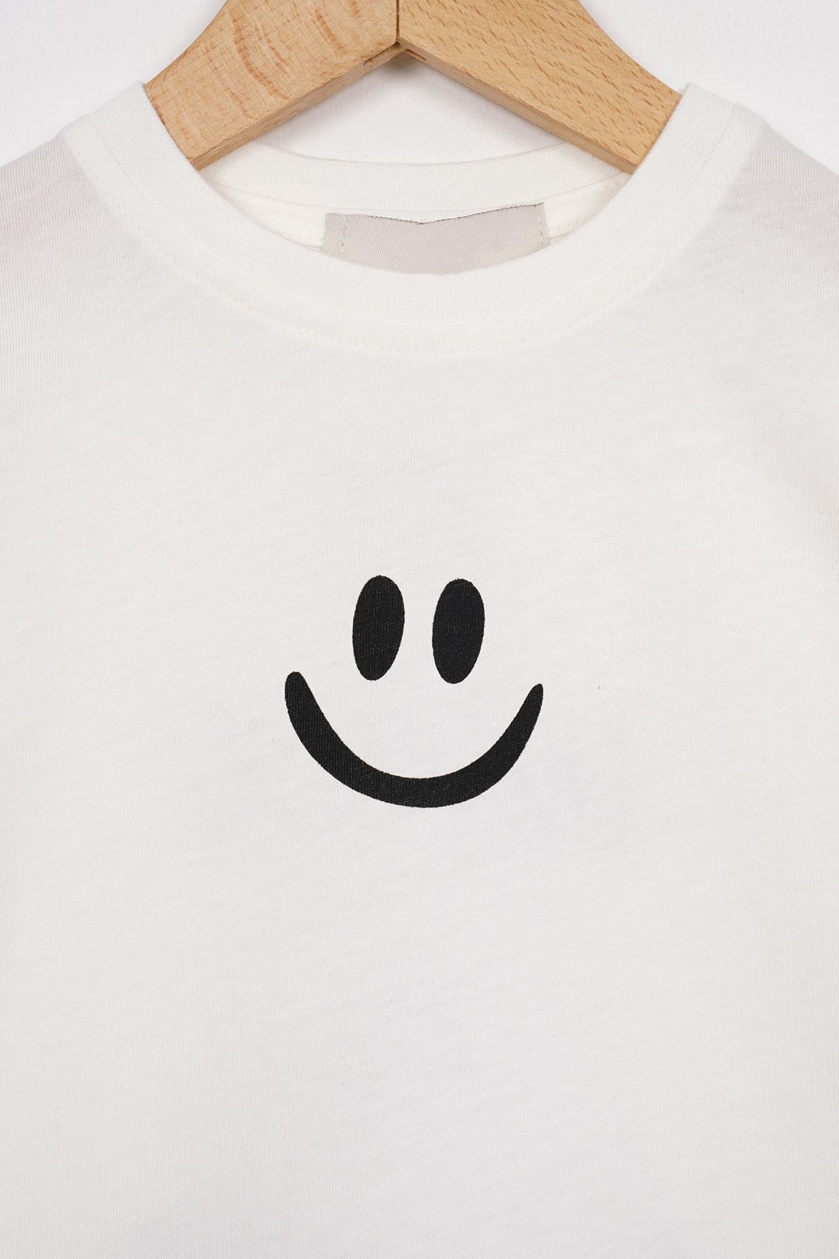 Smile Baskılı Arkası Yazı Baskılı  Ekru Siyah Renk Erkek Çocuk Kaprili Takım