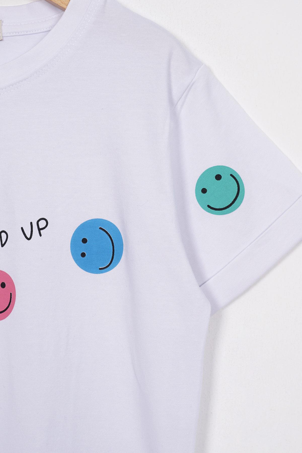 Smile Baskılı Beyaz Renk Kız Çocuk Tshirt