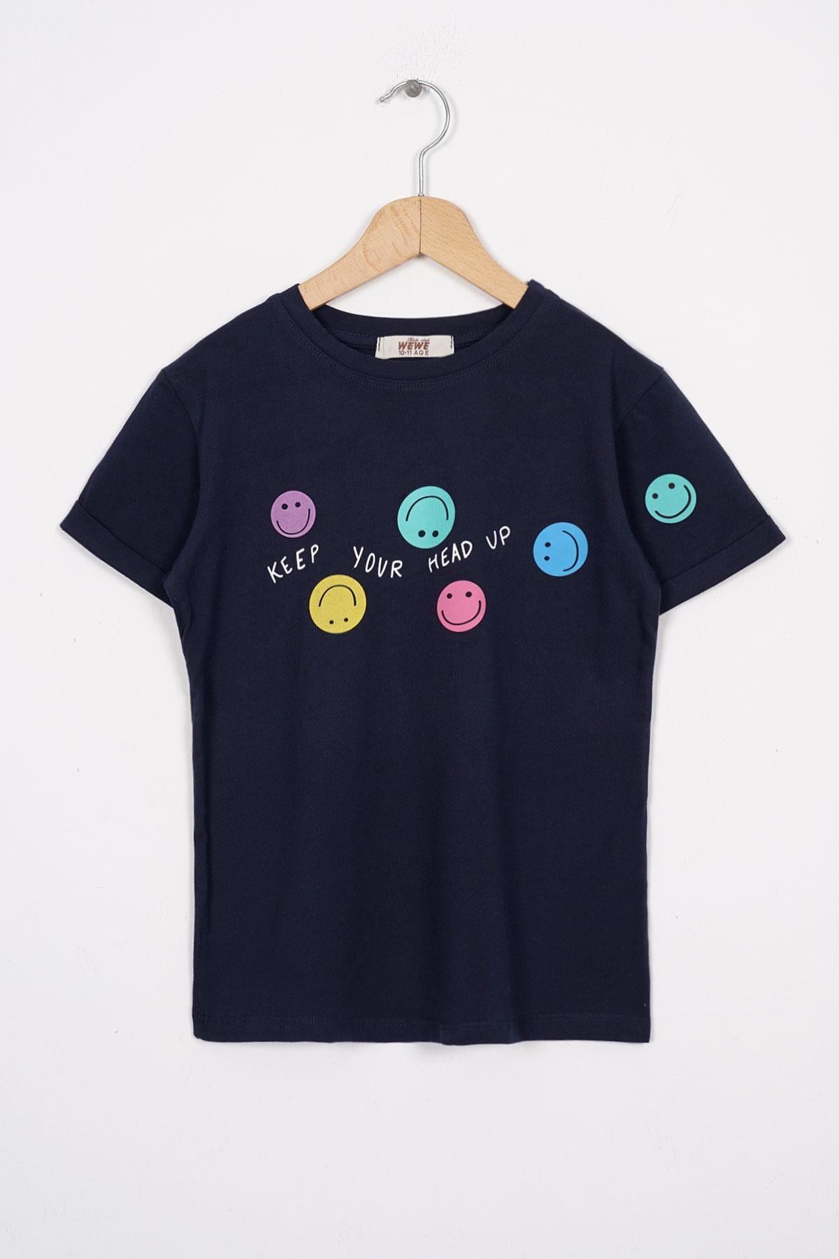 Smile Baskılı Lacivert Renk Kız Çocuk Tshirt