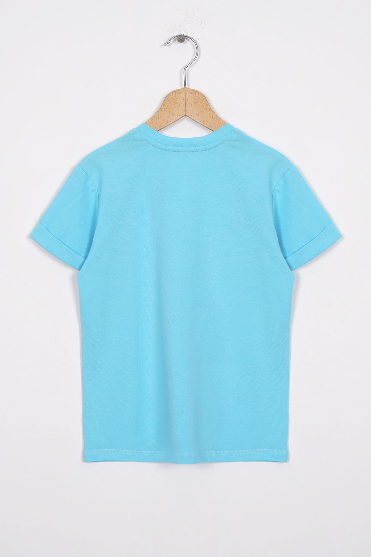 Smile Baskılı Turkuaz Renk Kız Çocuk Tshirt