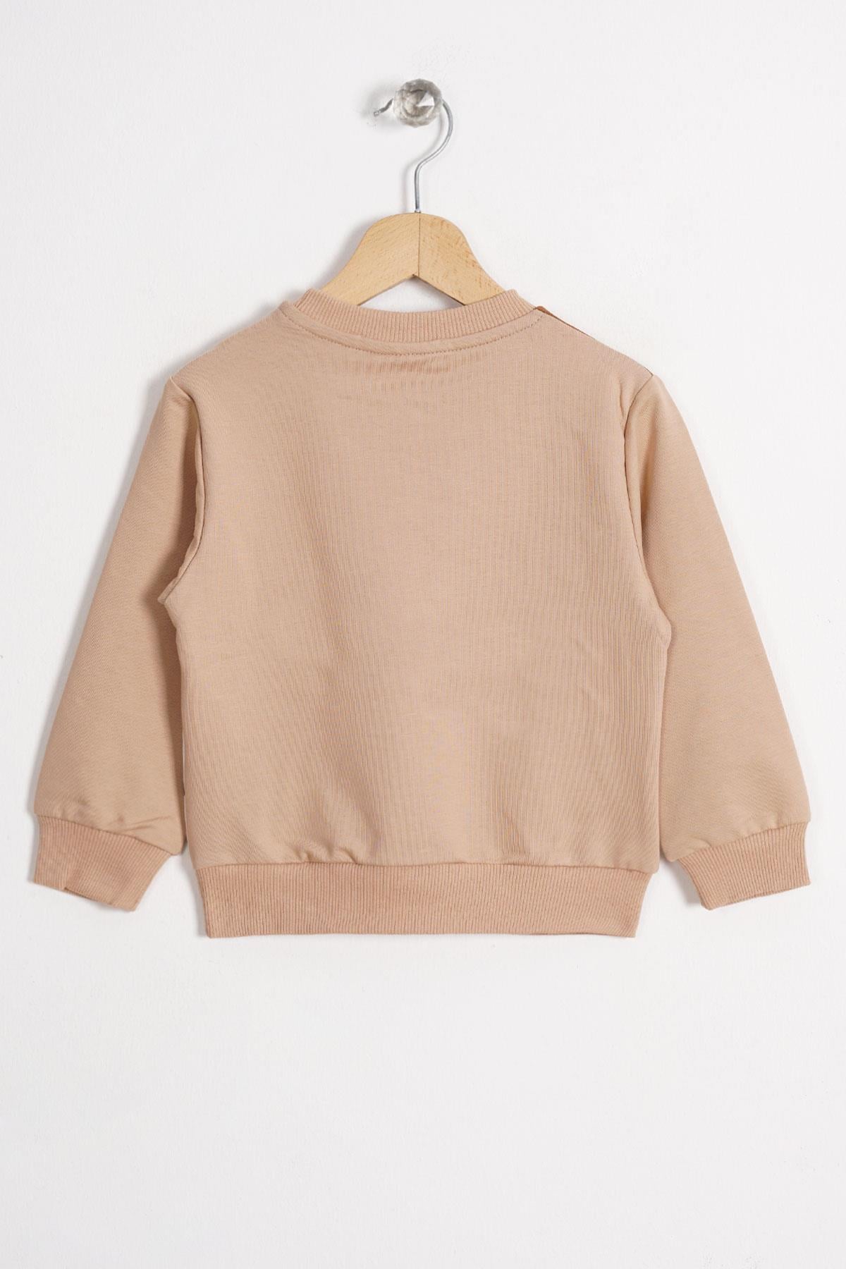 Tilki Ve Ayı Figürlü Bisiklet Yaka Camel Renk Erkek Çocuk Sweatshirt