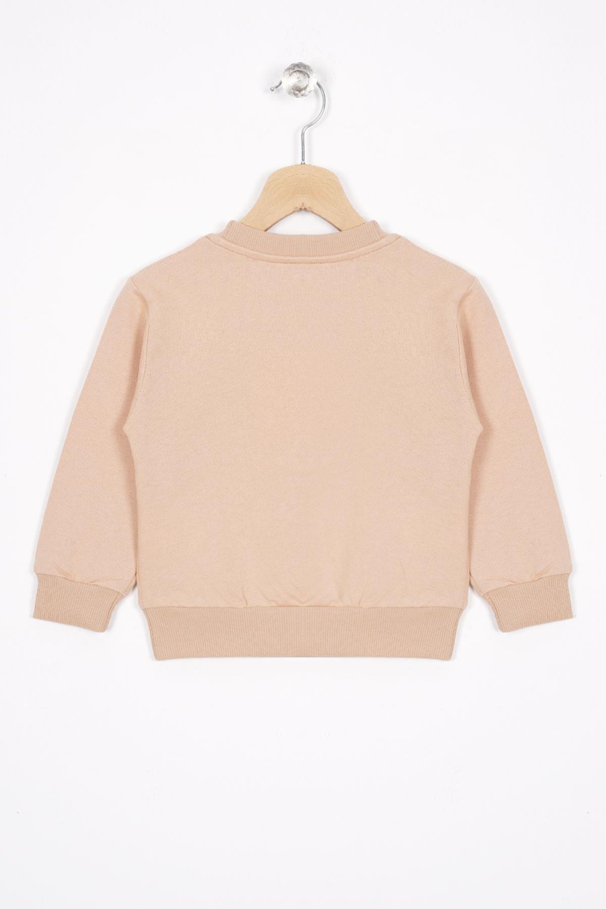 Basket Topu Nakışlı Bej Renk Erkek Çocuk Sweatshirt