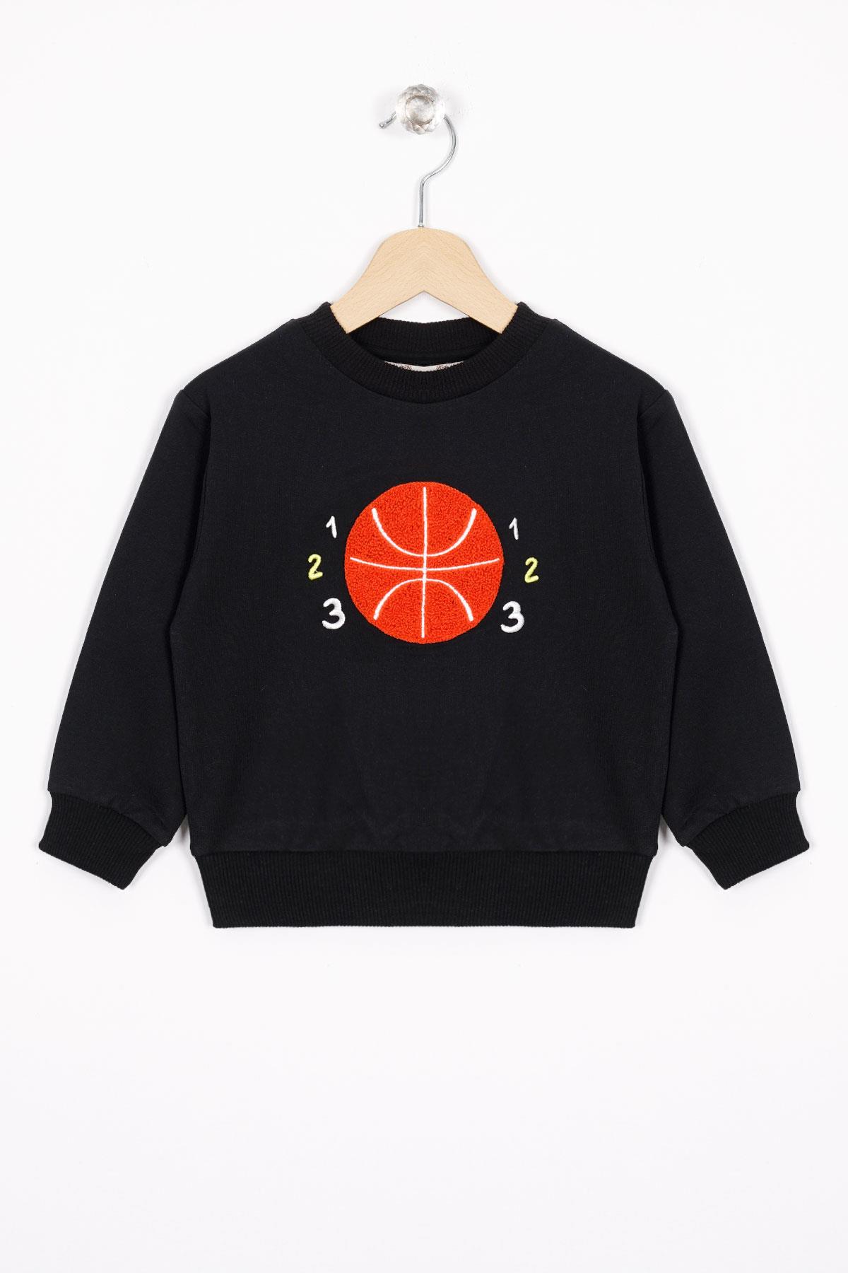 Basket Topu Nakışlı Siyah Renk Erkek Çocuk Sweatshirt