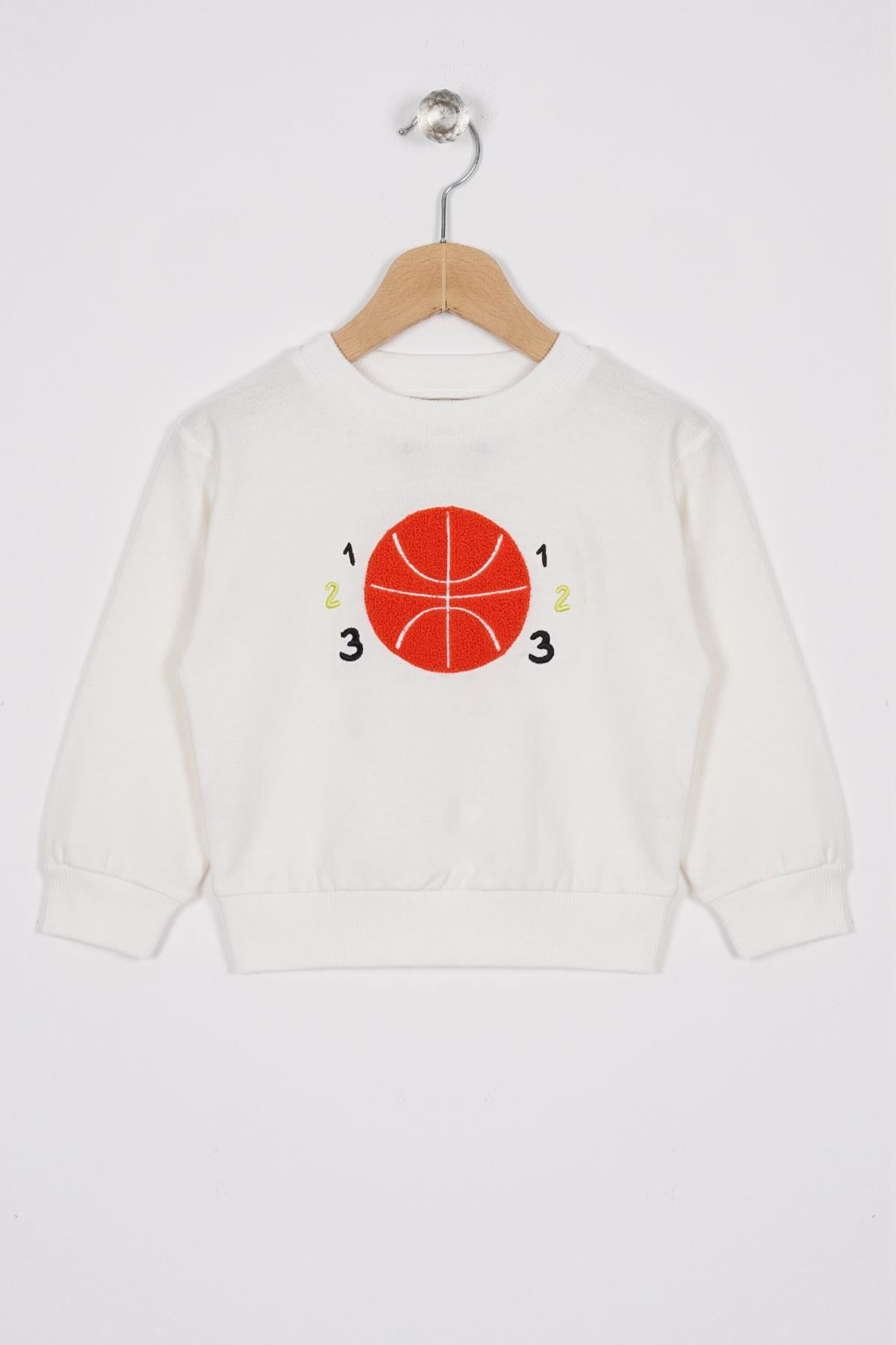 Basket Topu Nakışlı Ekru Renk Erkek Çocuk Sweatshirt