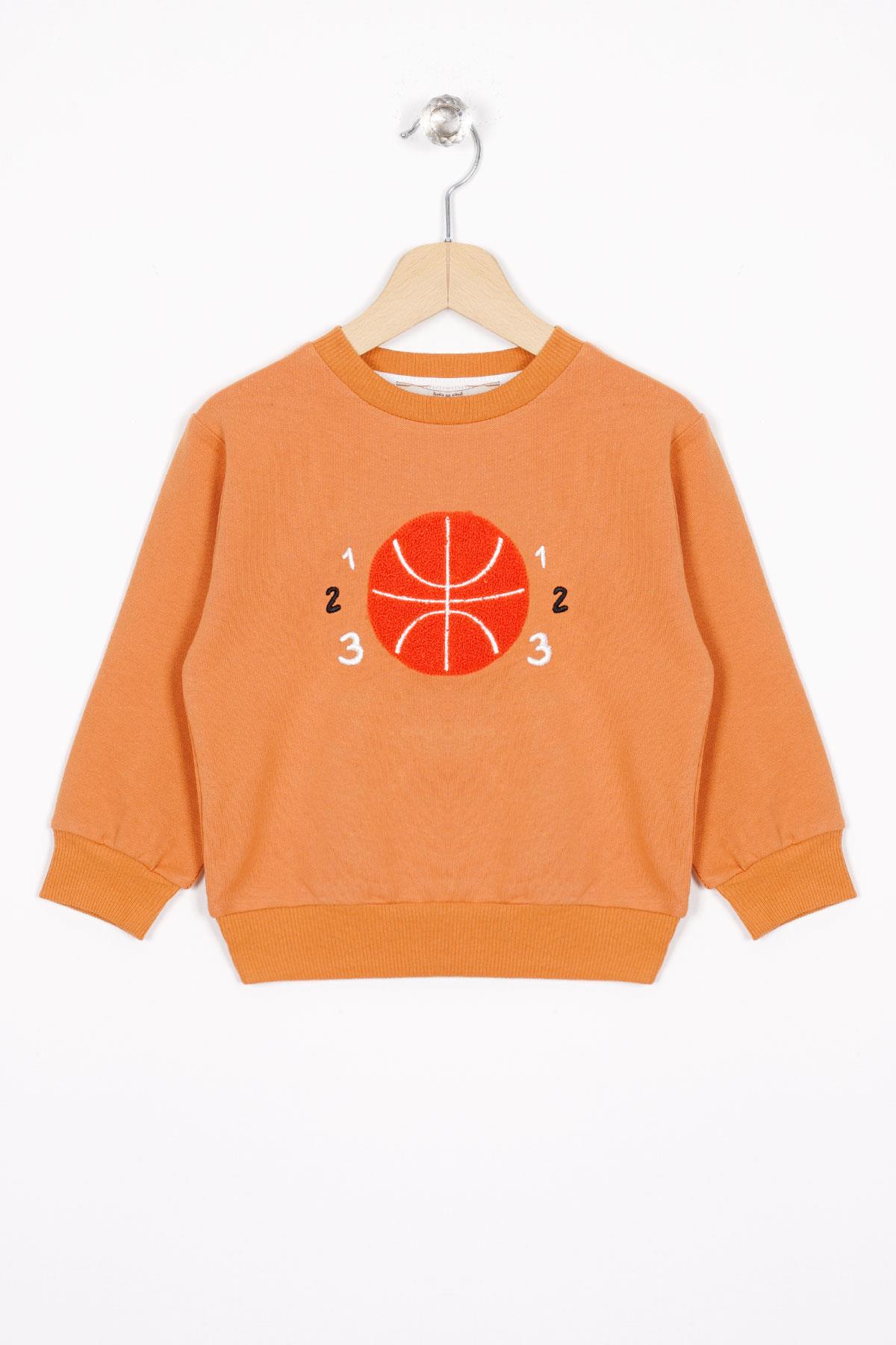 Basket Topu Nakışlı Kiremit Renk Erkek Çocuk Sweatshirt
