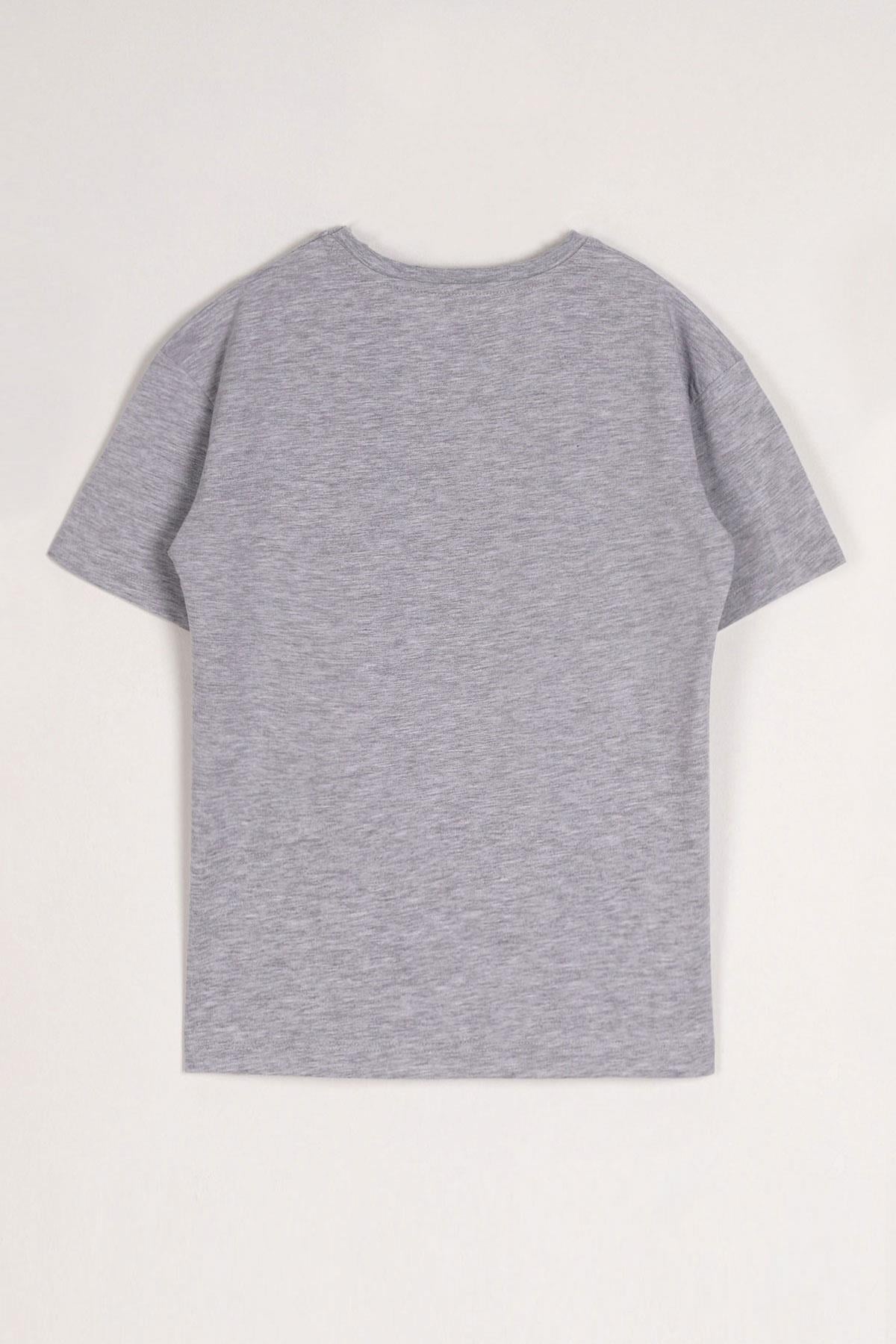 Bisiklet Yaka Gri Melanj Renk Erkek Çocuk Tshirt