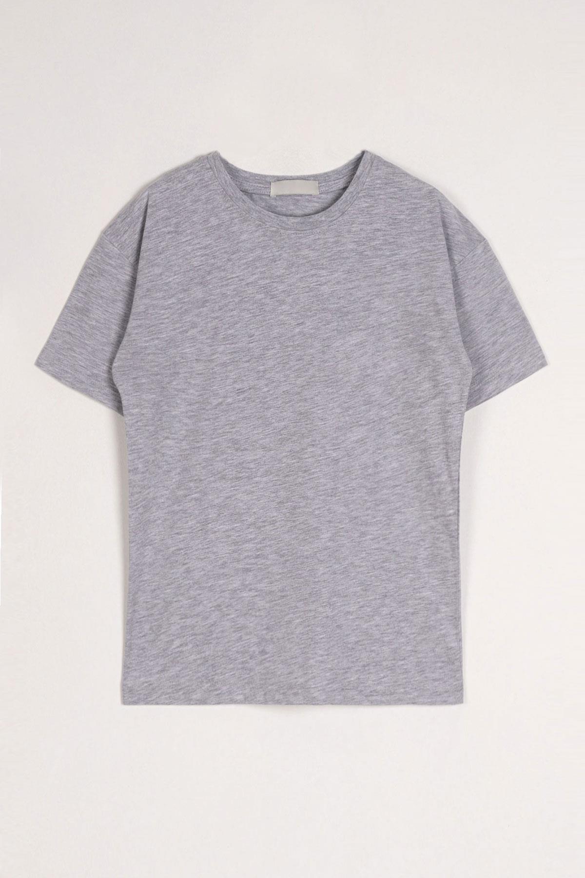 Bisiklet Yaka Gri Melanj Renk Erkek Çocuk Tshirt