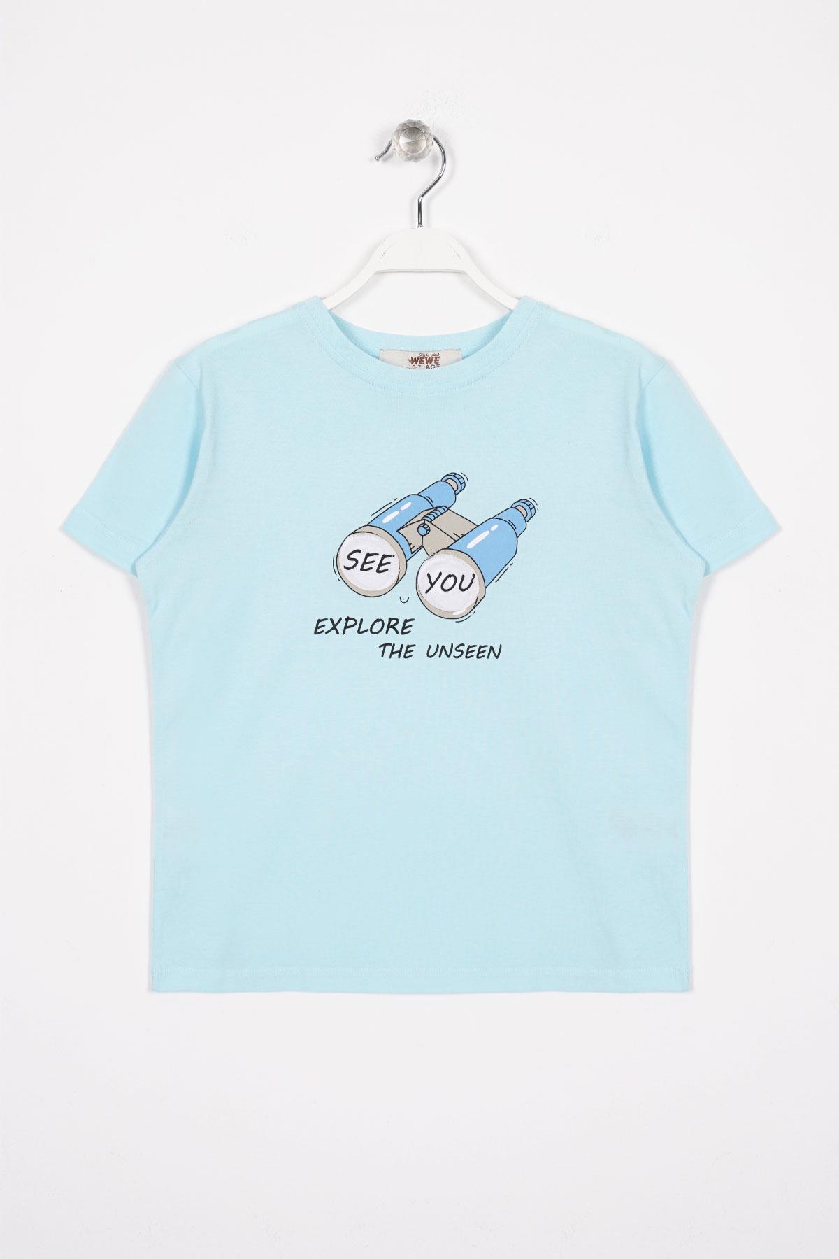 See You Baskılı Buz Mavisi Renk Erkek Çocuk Tshirt
