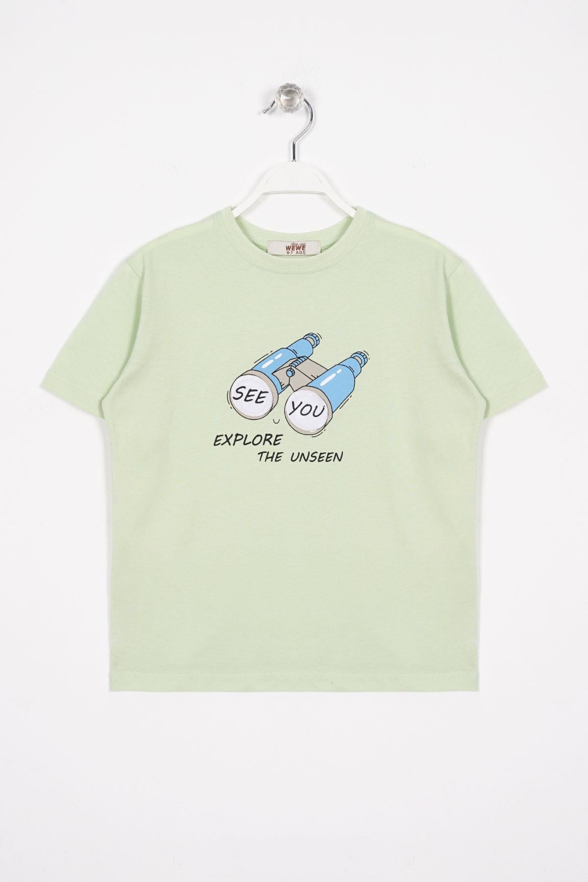 See You Baskılı Fıstık Yeşili Renk Erkek Çocuk Tshirt