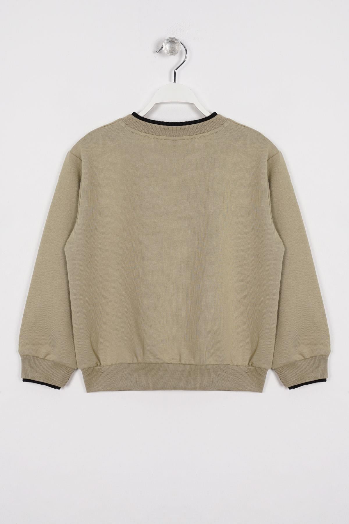 Yakası Kaşkorse Detaylı Haki Renk Erkek Çocuk Sweatshirt
