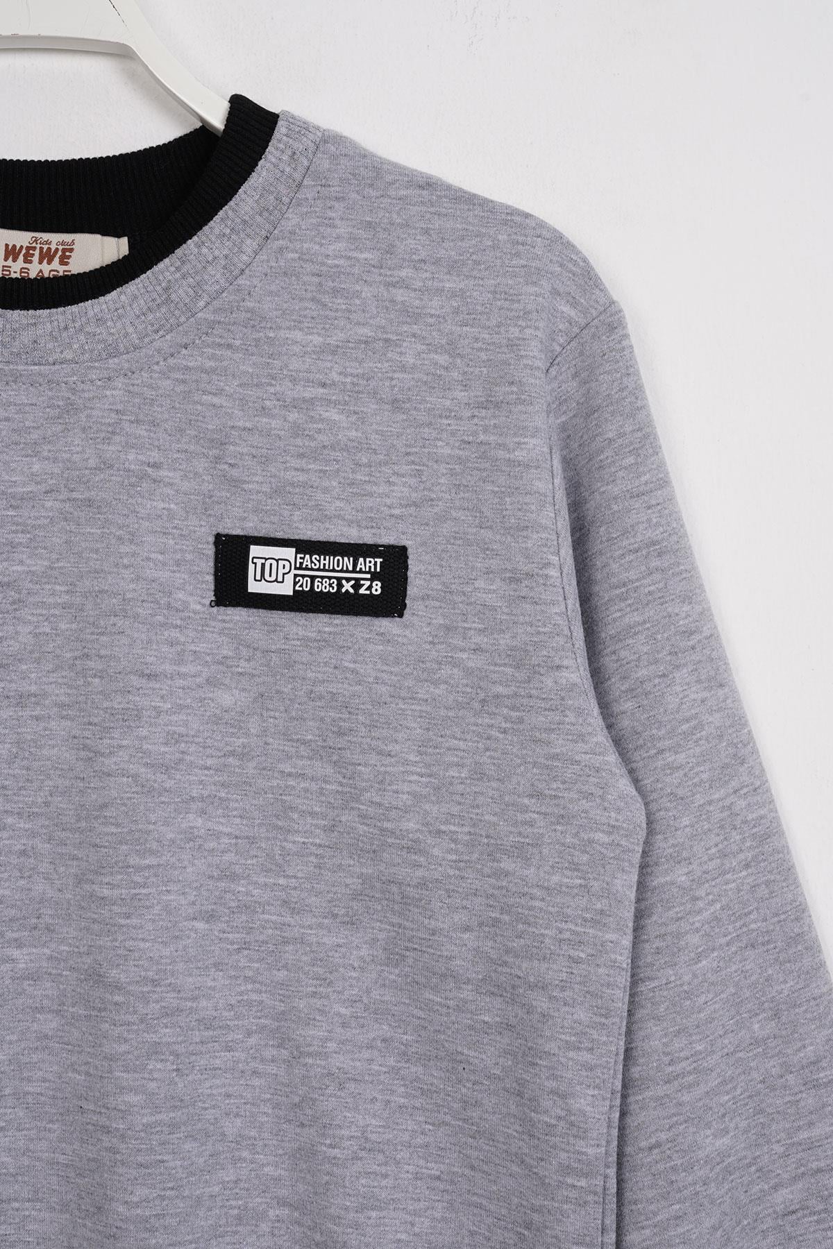 Yakası Kaşkorse Detaylı Gri Renk Erkek Çocuk Sweatshirt