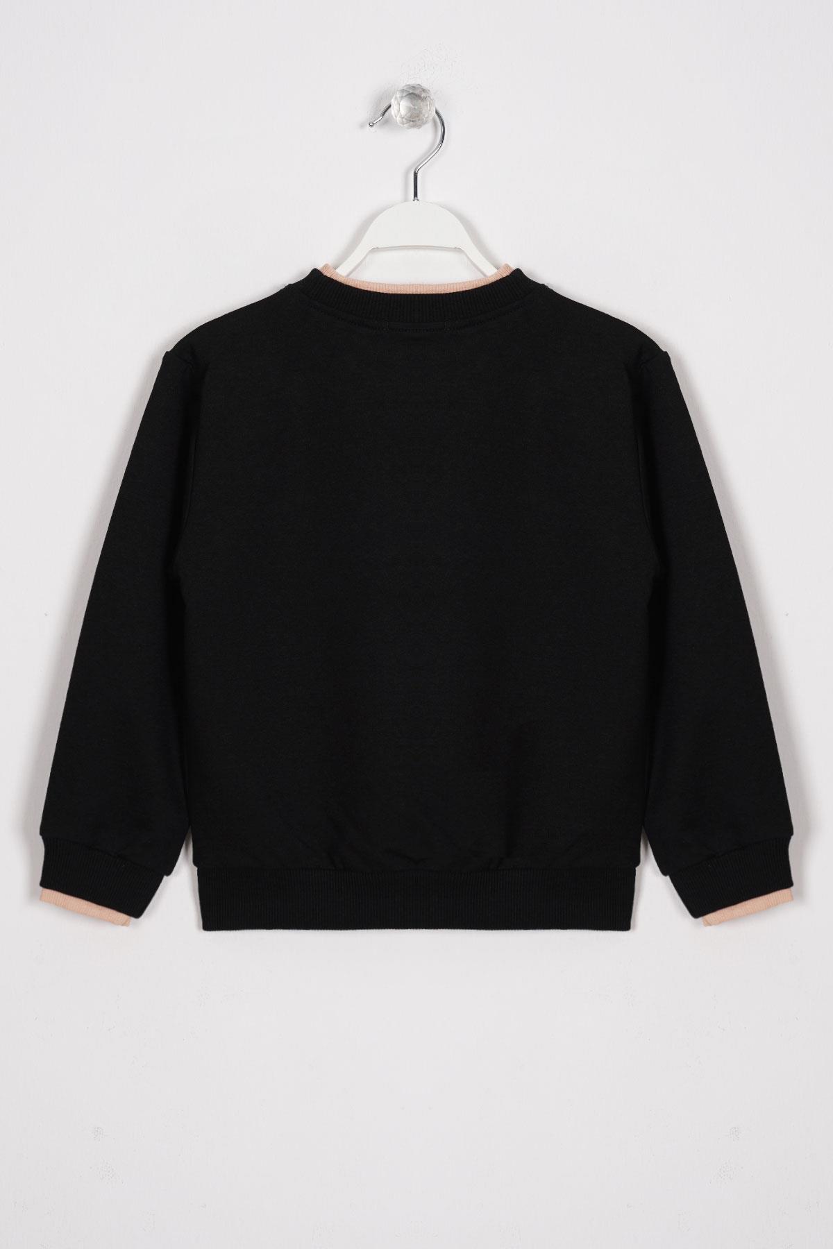 Yakası Kaşkorse Detaylı Siyah Renk Erkek Çocuk Sweatshirt