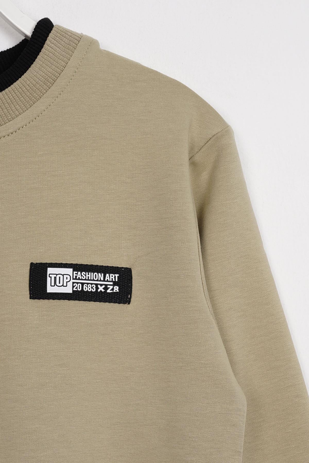 Yakası Kaşkorse Detaylı Haki Renk Erkek Çocuk Sweatshirt