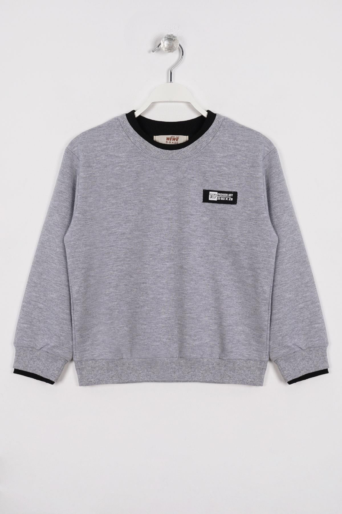 Yakası Kaşkorse Detaylı Gri Renk Erkek Çocuk Sweatshirt