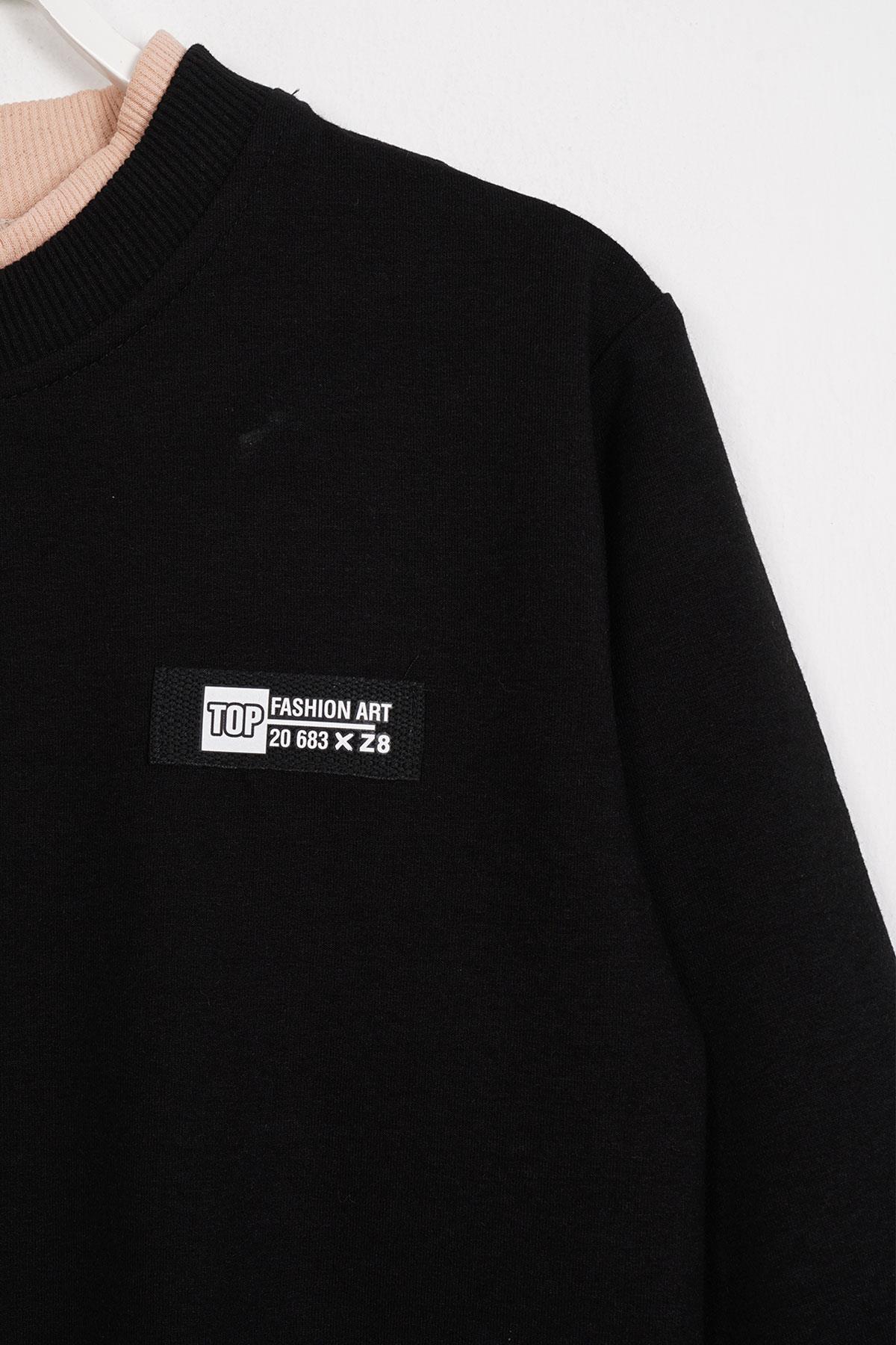 Yakası Kaşkorse Detaylı Siyah Renk Erkek Çocuk Sweatshirt