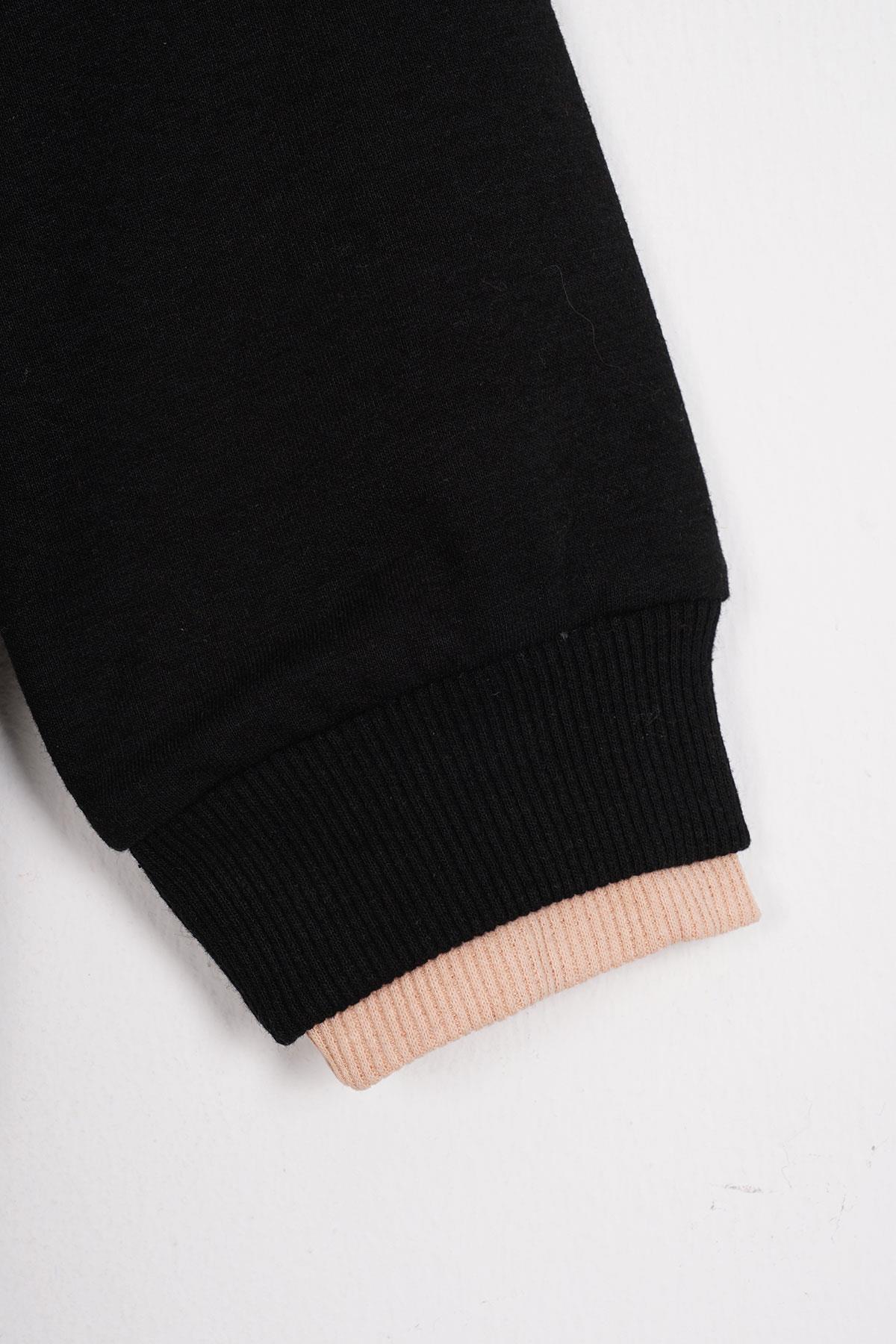 Yakası Kaşkorse Detaylı Siyah Renk Erkek Çocuk Sweatshirt