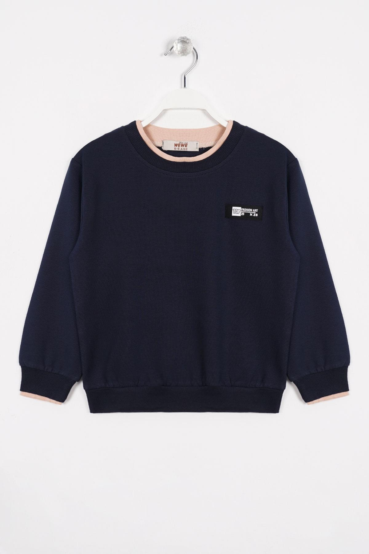 Yakası Kaşkorse Detaylı Lacivert Renk Erkek Çocuk Sweatshirt