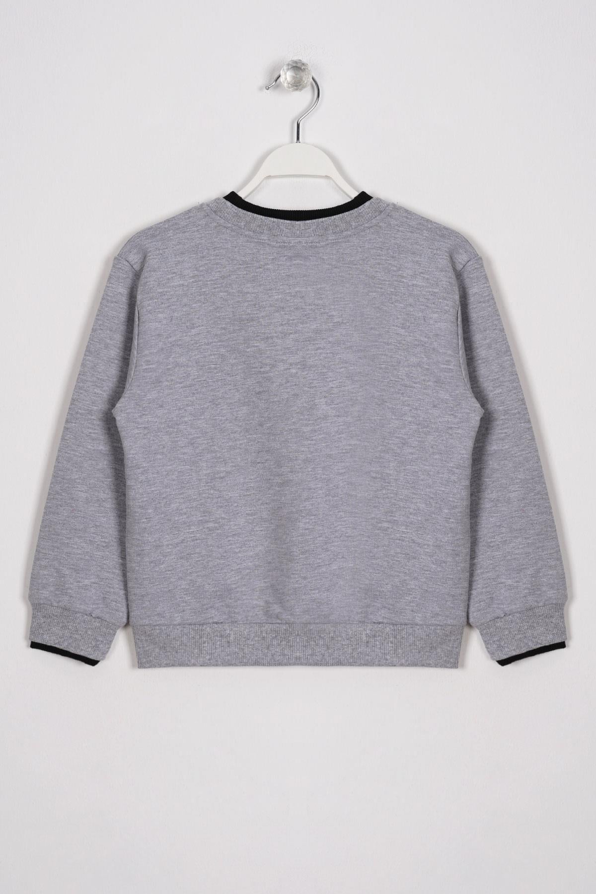 Yakası Kaşkorse Detaylı Gri Renk Erkek Çocuk Sweatshirt