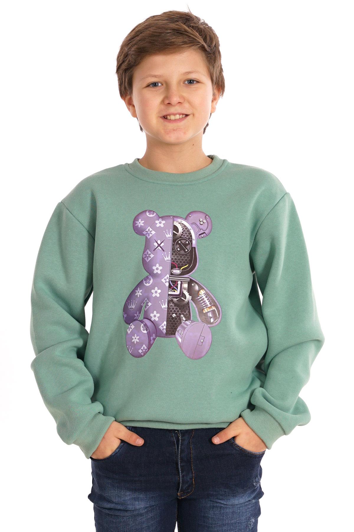 Ayıcık Baskılı Çağla Renk Erkek Çocuk Sweat