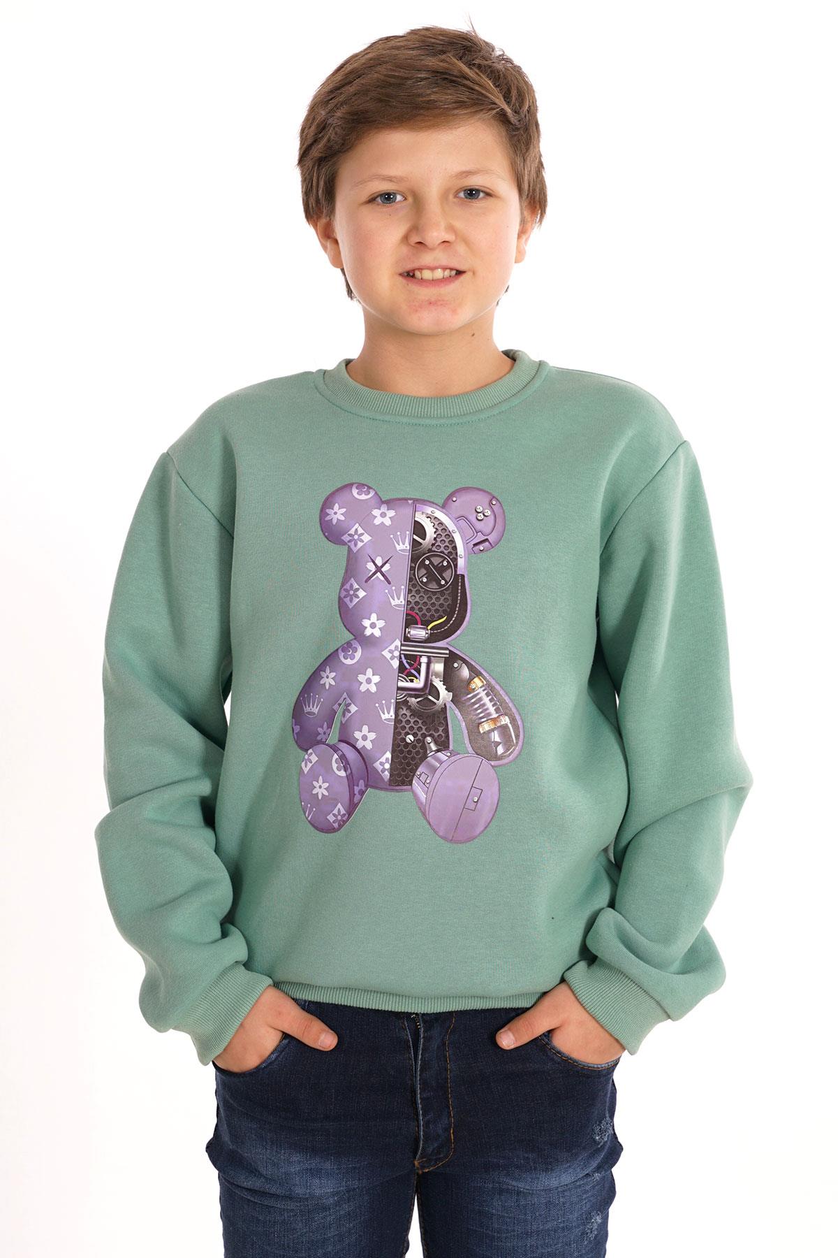 Ayıcık Baskılı Çağla Renk Erkek Çocuk Sweat