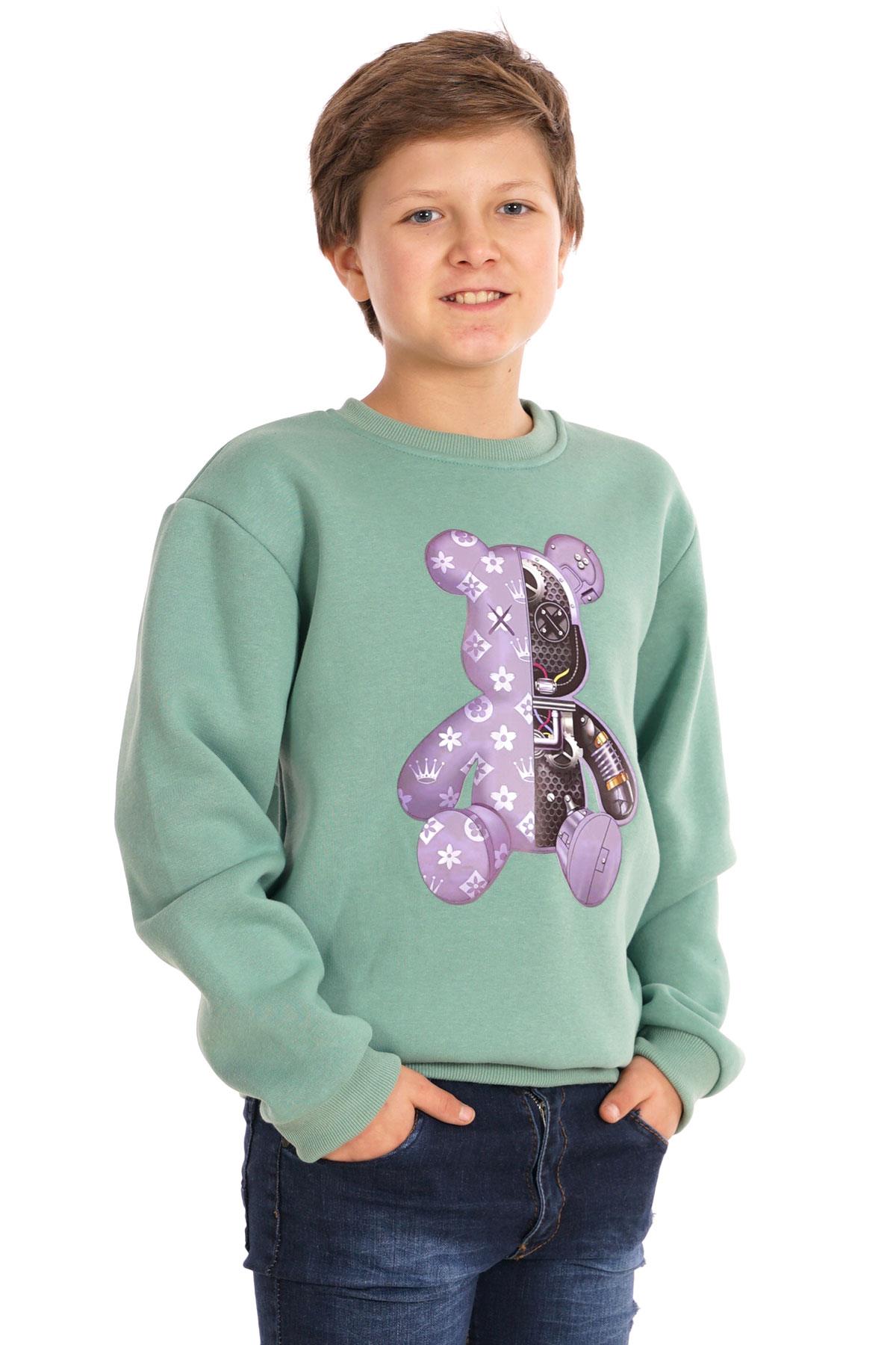 Ayıcık Baskılı Çağla Renk Erkek Çocuk Sweat