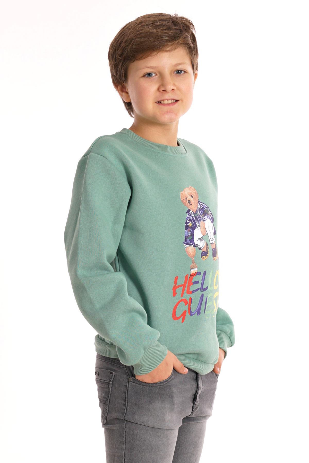 Hello Guest Baskılı Çağla Renk Erkek Çocuk Sweat