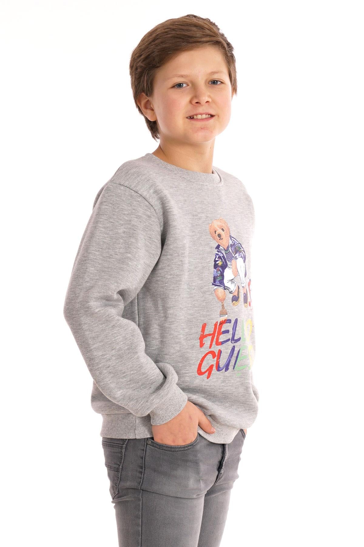 Hello Guest Baskılı Gri Renk Erkek Çocuk Sweat