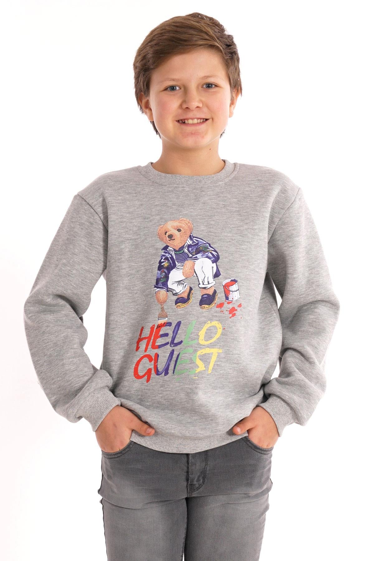 Hello Guest Baskılı Gri Renk Erkek Çocuk Sweat