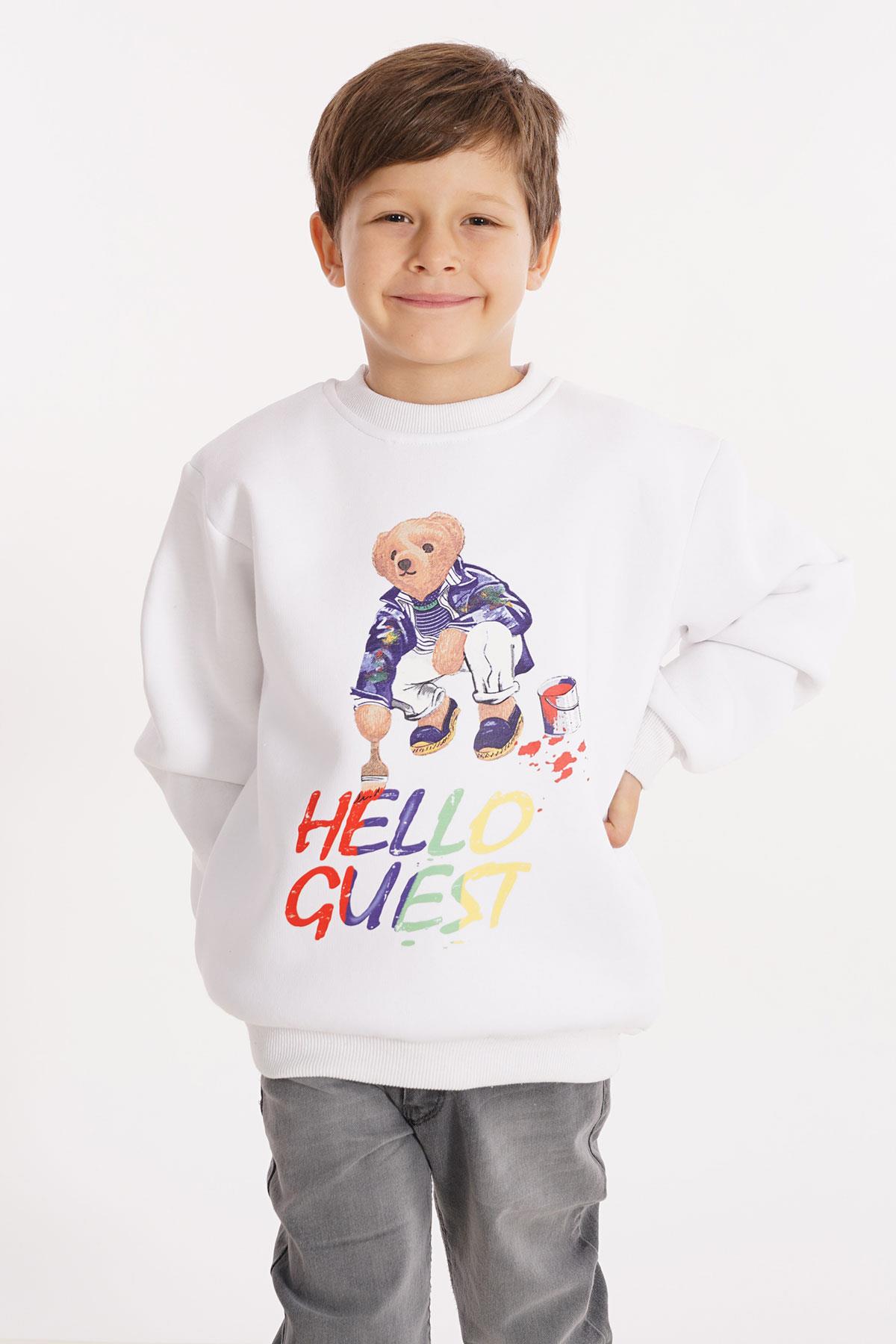 Hello Guest Baskılı Beyaz Renk Erkek Çocuk Sweat