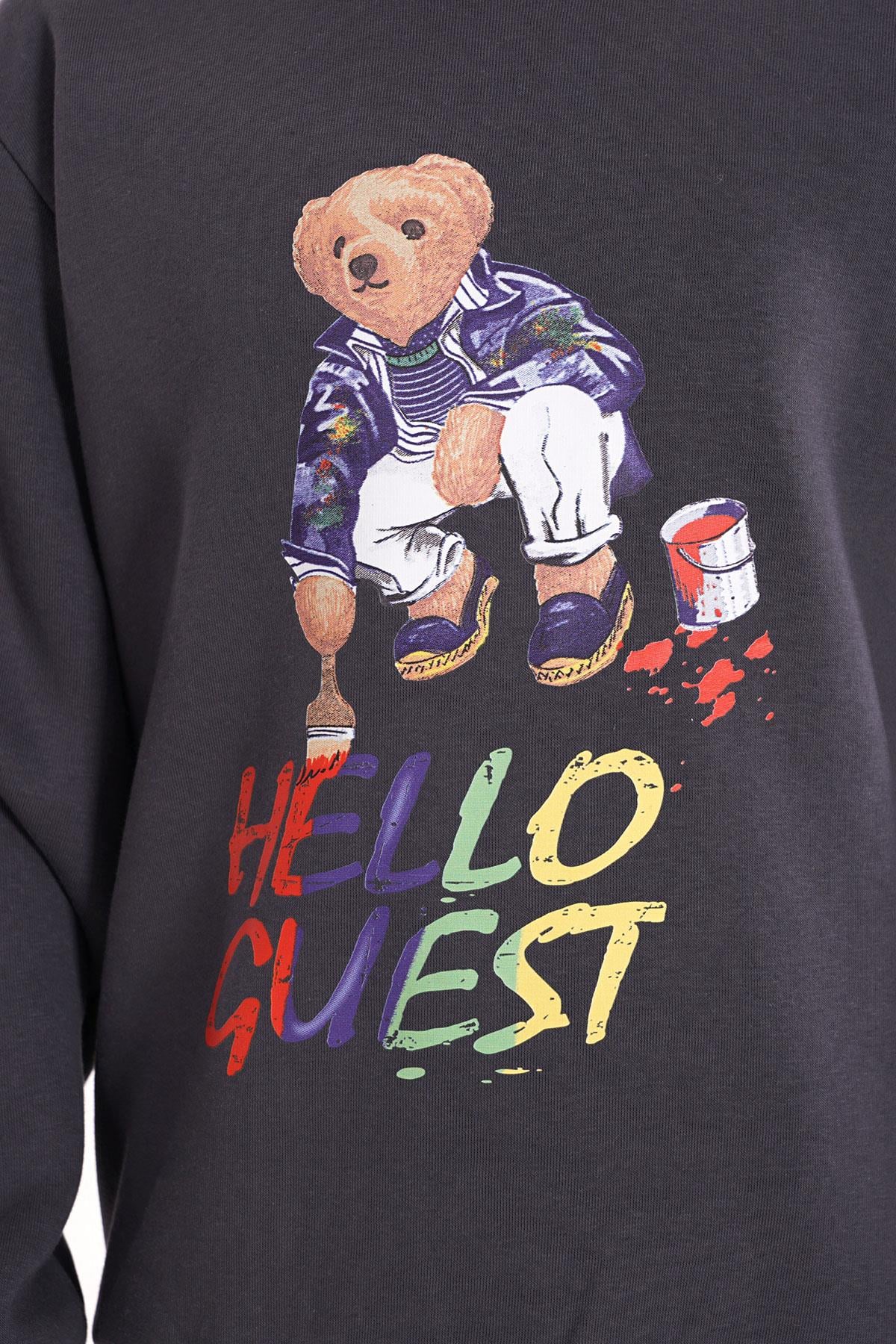Hello Guest Baskılı Füme Renk Erkek Çocuk Sweat