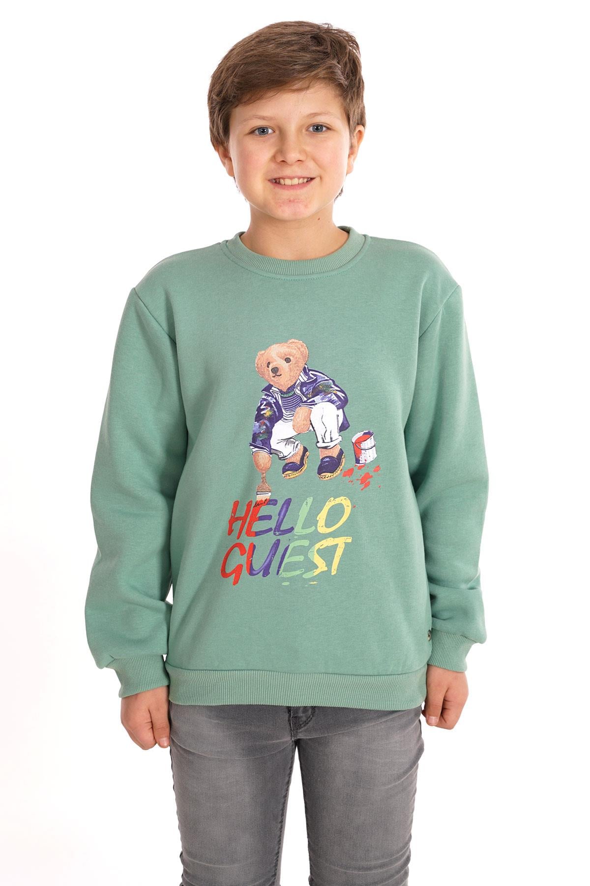 Hello Guest Baskılı Çağla Renk Erkek Çocuk Sweat
