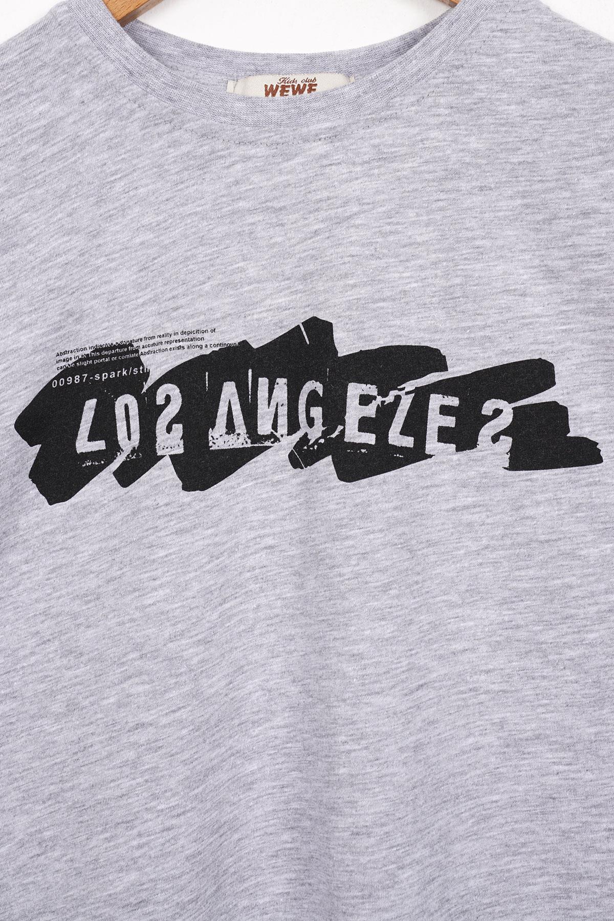 Los Angeles Baskılı Gri Melanj Renk Erkek Çocuk Tshirt